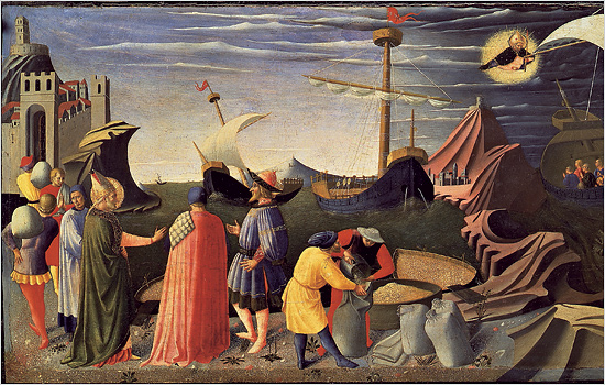 Fra Angelico's "Miracle of the Grain and St. Nicholas saves a ship during a storm."