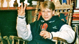 Anders Behring Breivik Adolescent Breivik giving the "peace" symbol